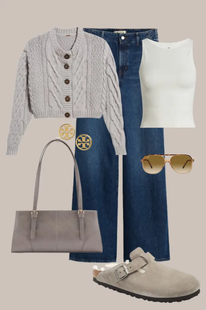 jeans and birkenstock clogs outfit idea